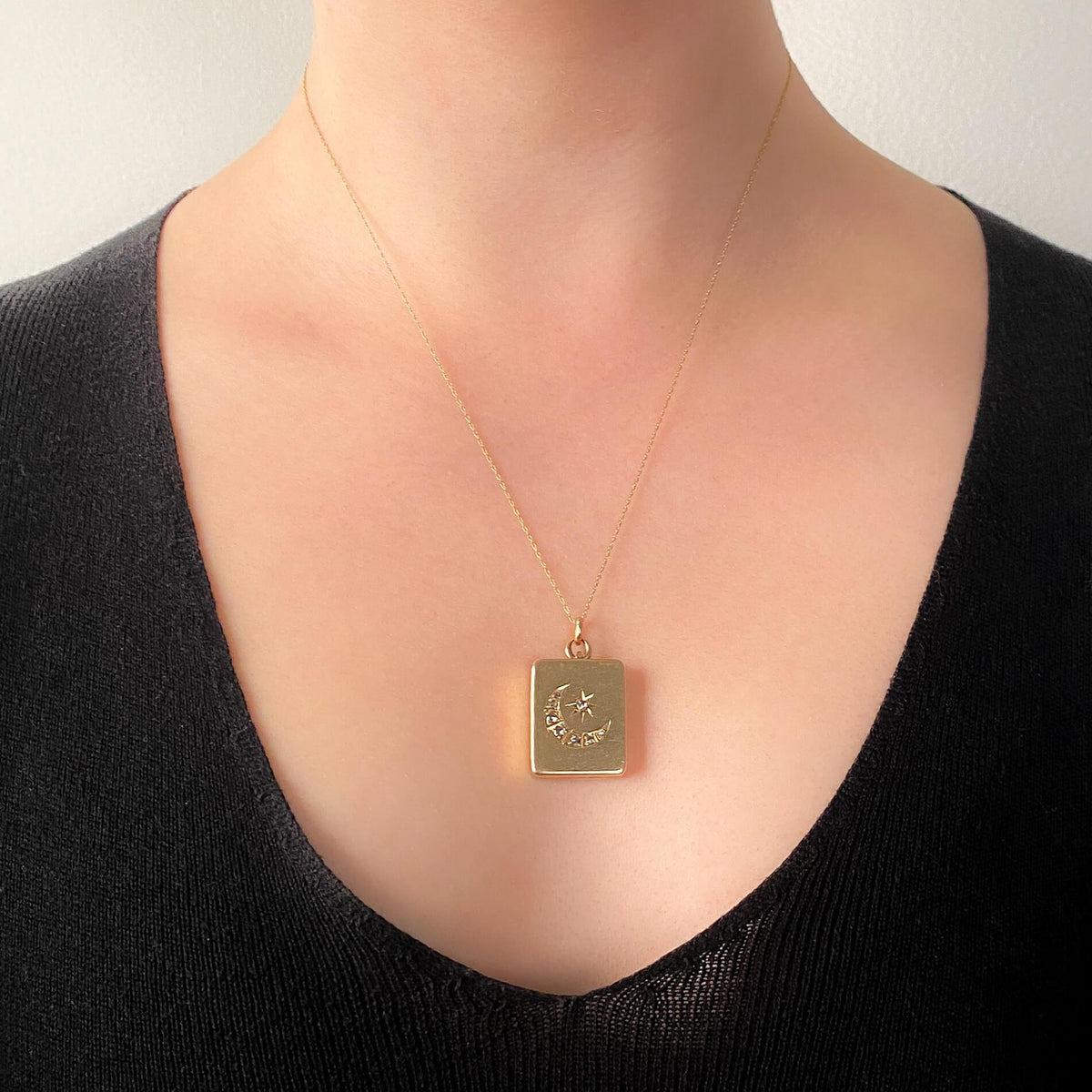Victorian Diamond Crescent Moon Locket of 9k Gold