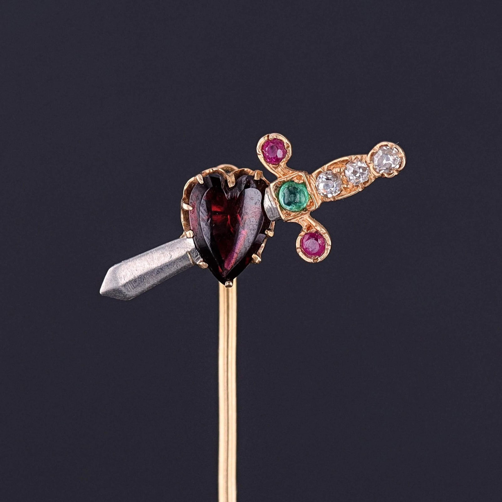 Antique Pierced Heart Stickpin of 14k and 15k Gold