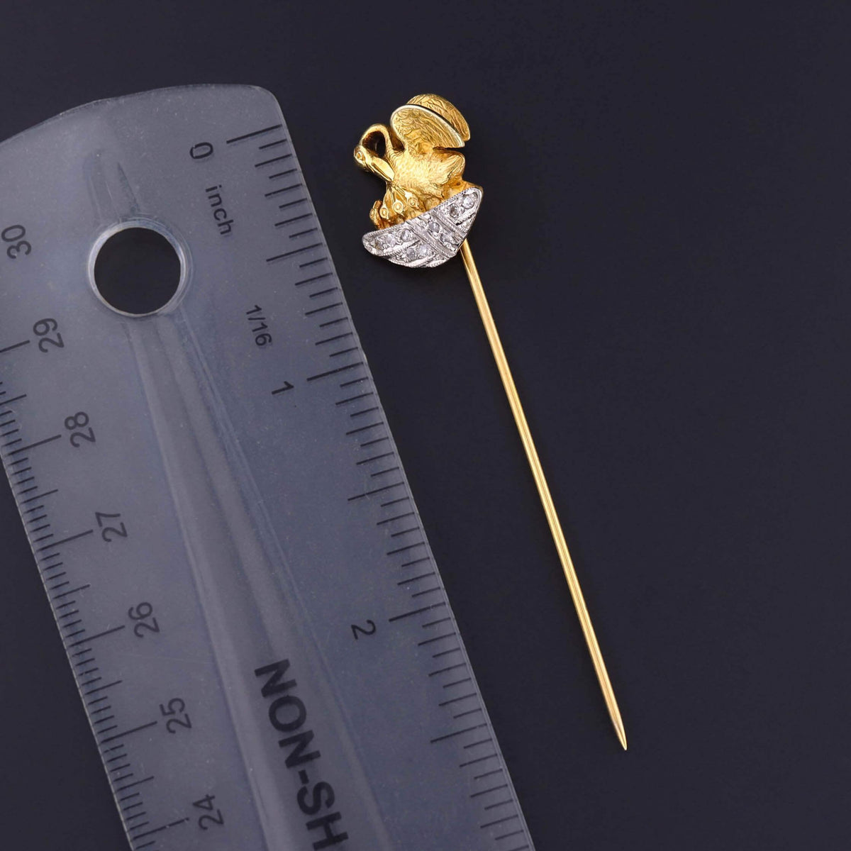 Vintage Pelican in Her Piety Stickpin of 14k Gold