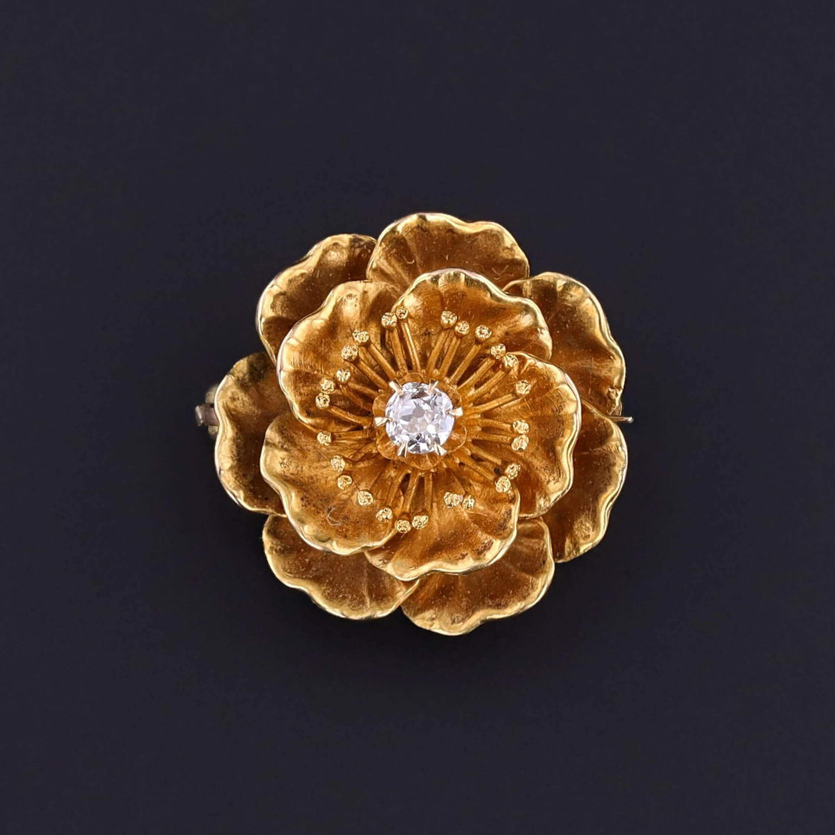 Antique Rose Pin of 14k Gold