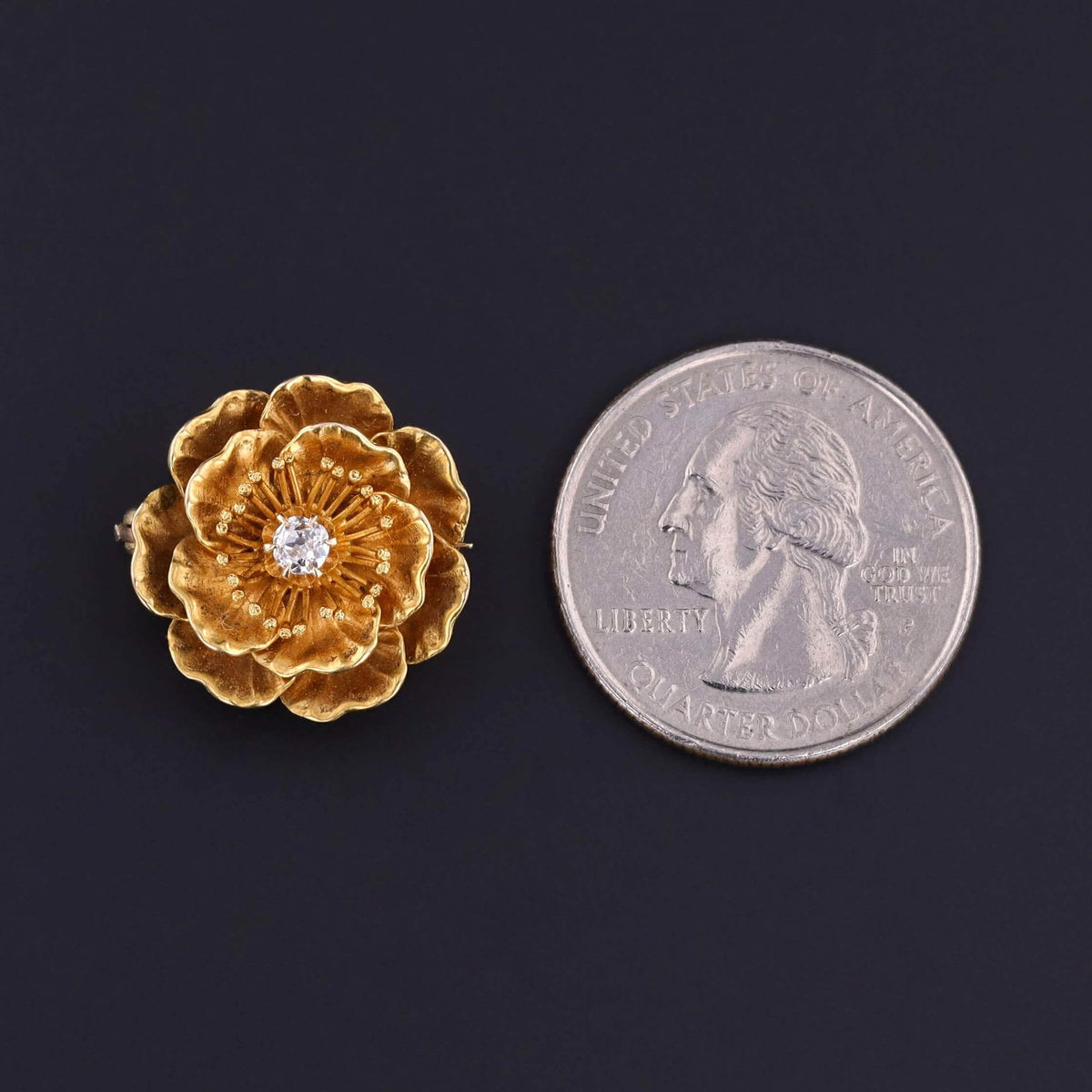 Antique Rose Pin of 14k Gold
