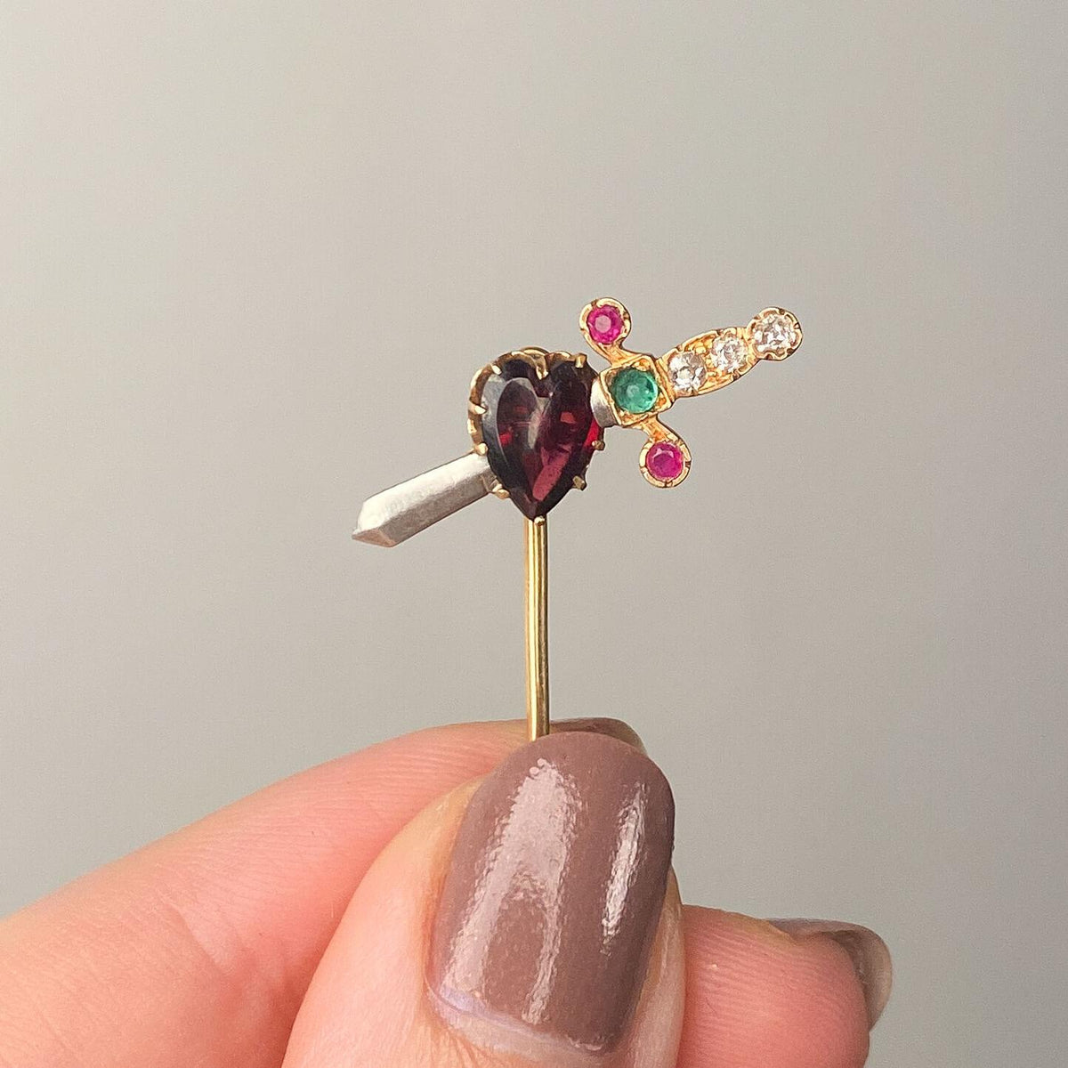 Antique Pierced Heart Stickpin of 14k and 15k Gold