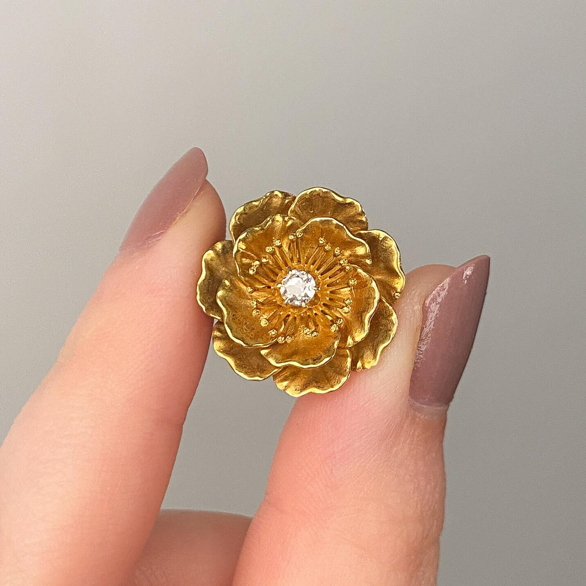 Antique Rose Pin of 14k Gold