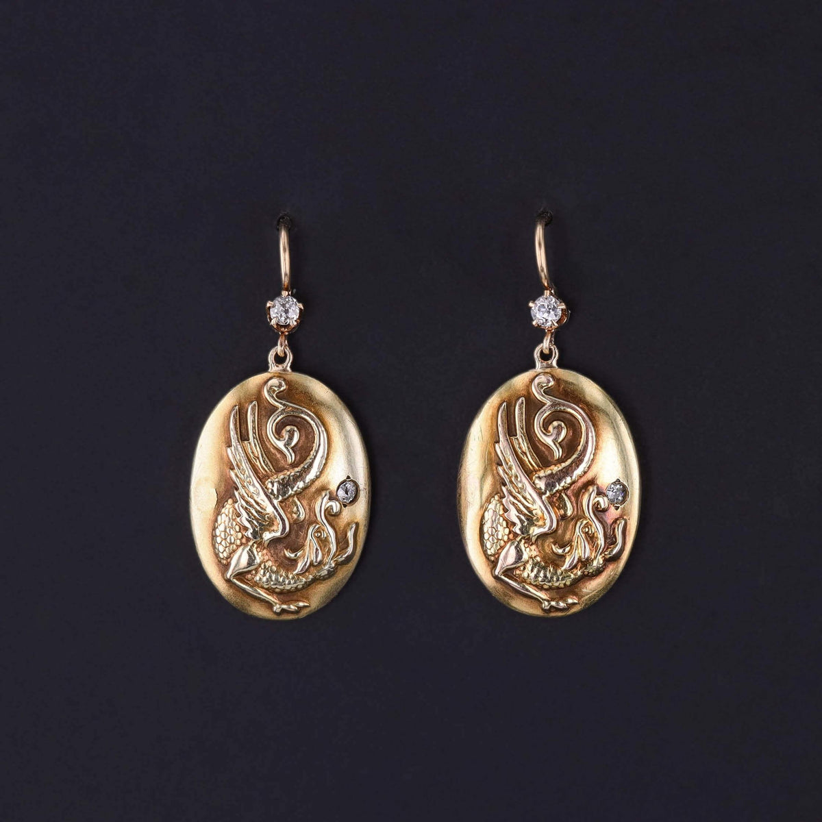 Antique Griffin Earrings of 10k and 14k Gold