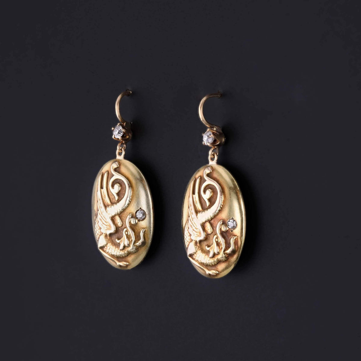 Antique Griffin Earrings of 10k and 14k Gold
