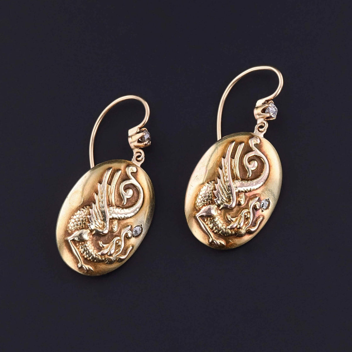 Antique Griffin Earrings of 10k and 14k Gold