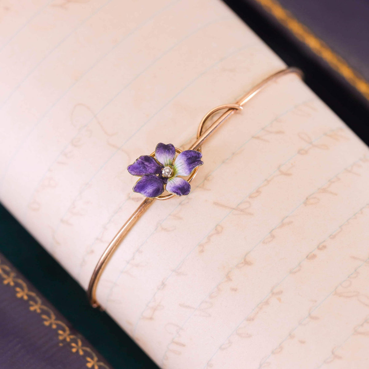 Victorian Violet Bangle Bracelet of 12k and 18k Gold