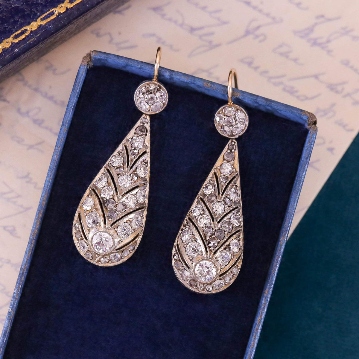 Belle Epoque Diamond Earrings of Platinum Topped 14k Gold