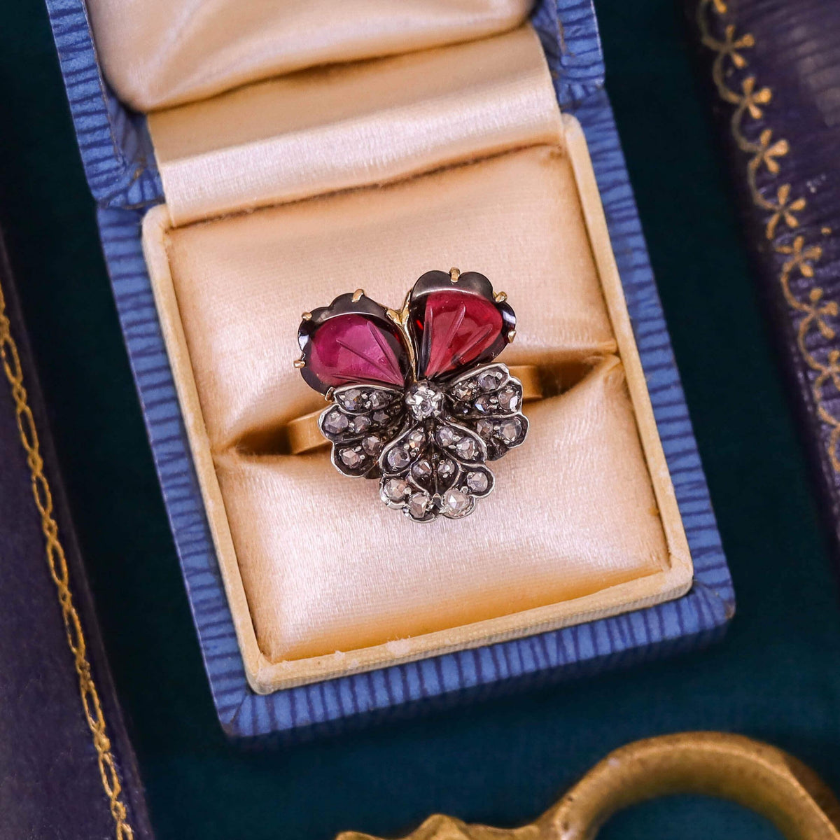 Antique Gemstone Pansy Ring of 14k and 18k Gold