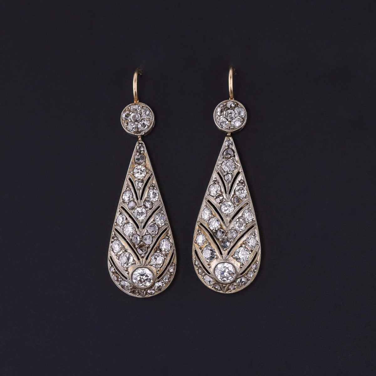 Belle Epoque Diamond Earrings of Platinum Topped 14k Gold