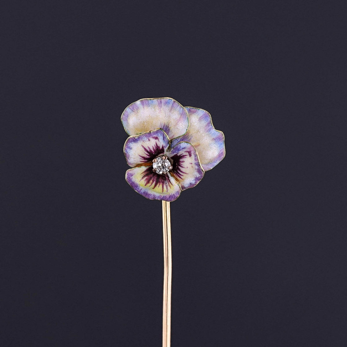 Victorian Pansy Stickpin of 12k and 19k Gold
