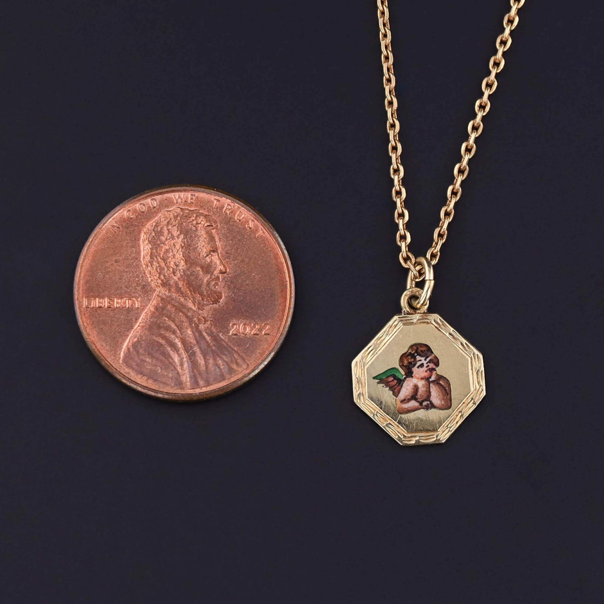 Antique Enamel Cherub Choker Necklace of 14k Gold