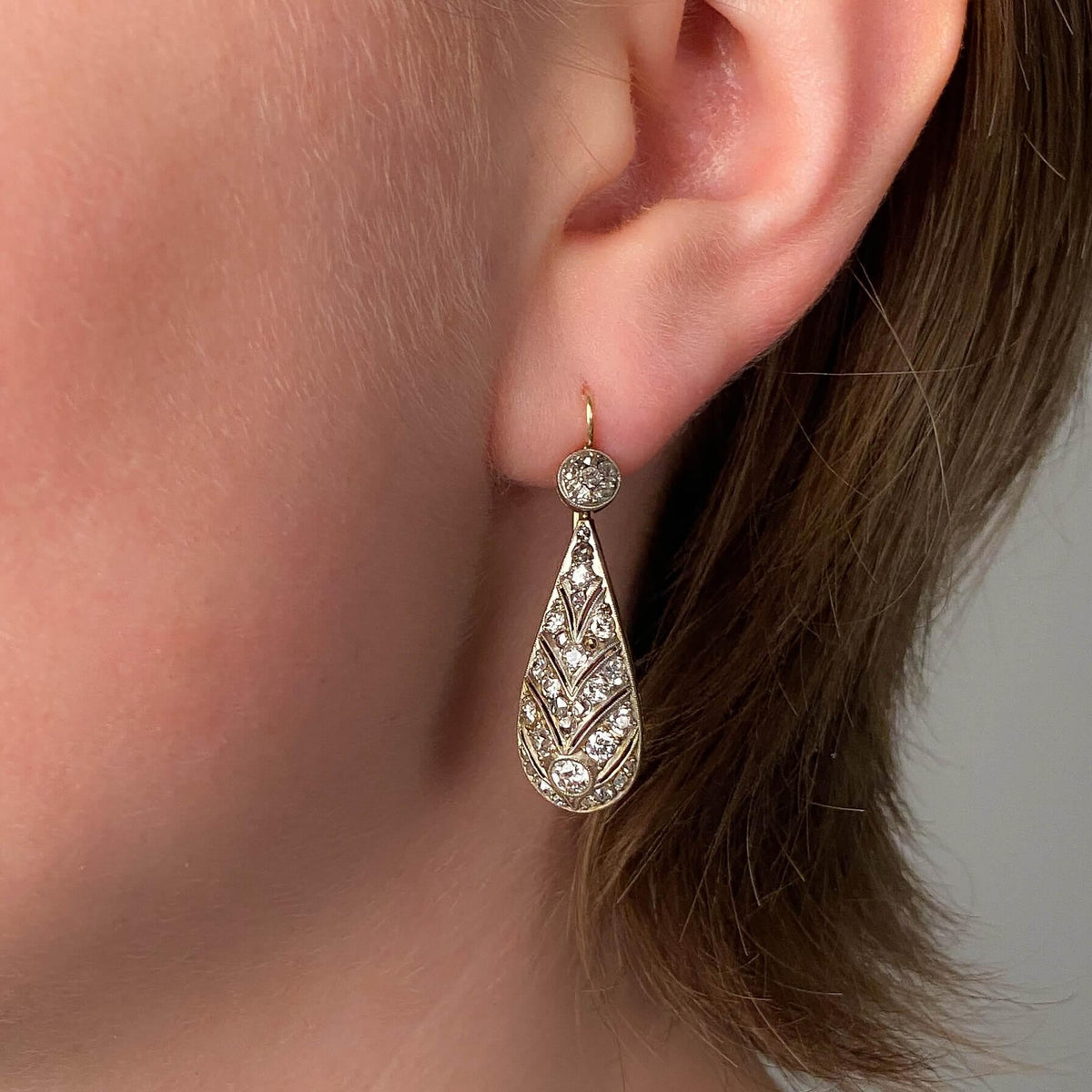 Belle Epoque Diamond Earrings of Platinum Topped 14k Gold
