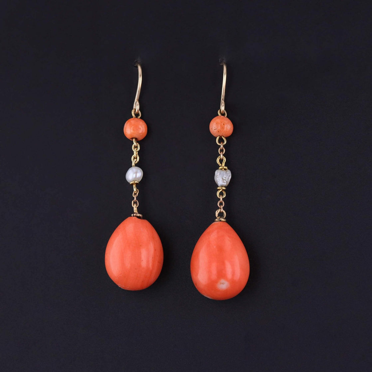 Antique Coral Earrings of 10k and 12k gold