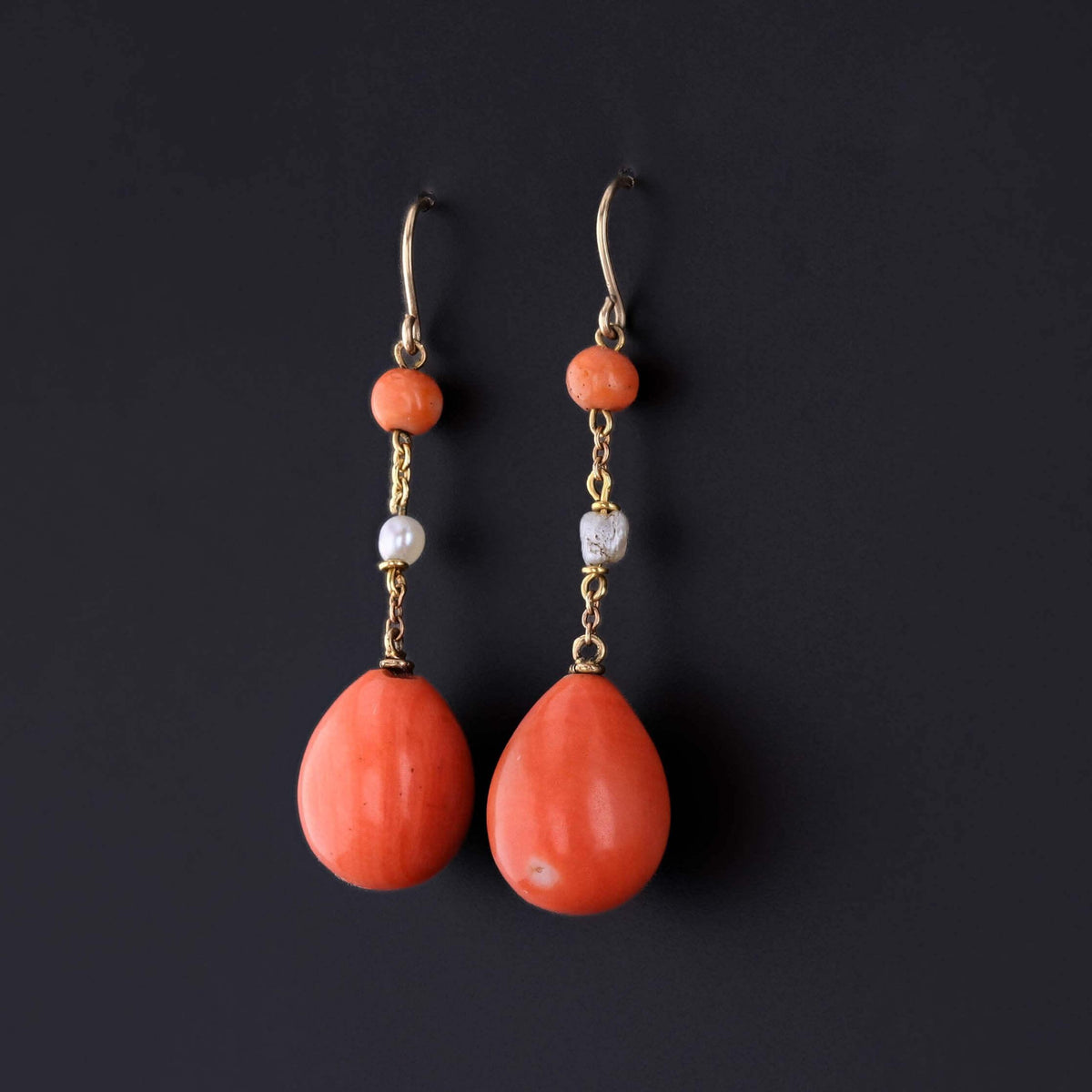 Antique Coral Earrings of 10k and 12k gold