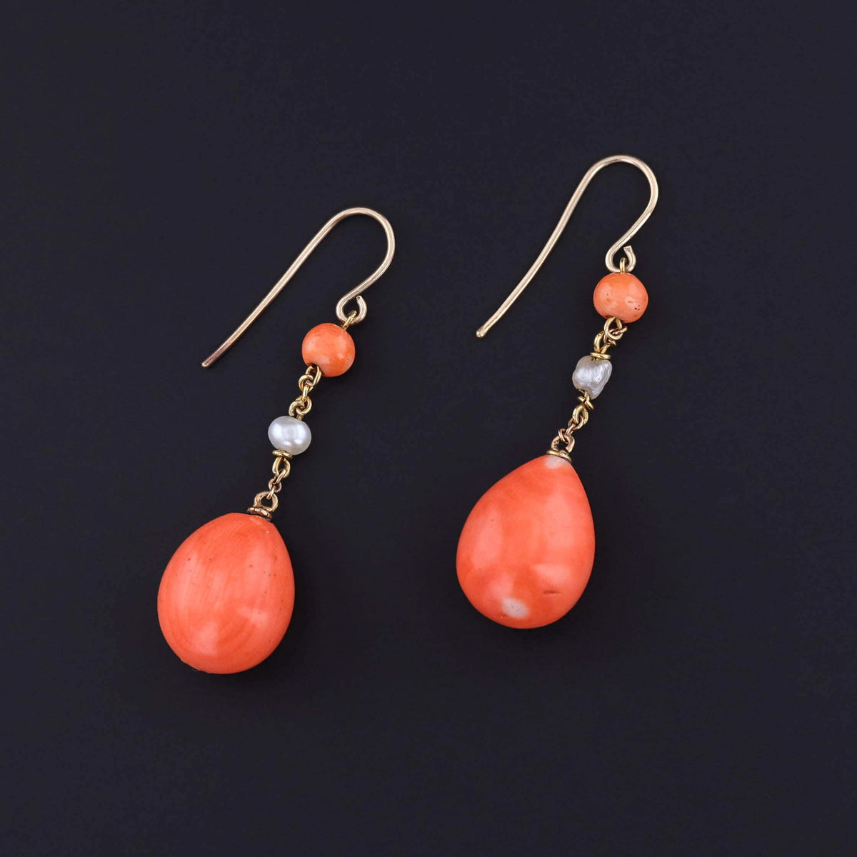 Antique Coral Earrings of 10k and 12k gold