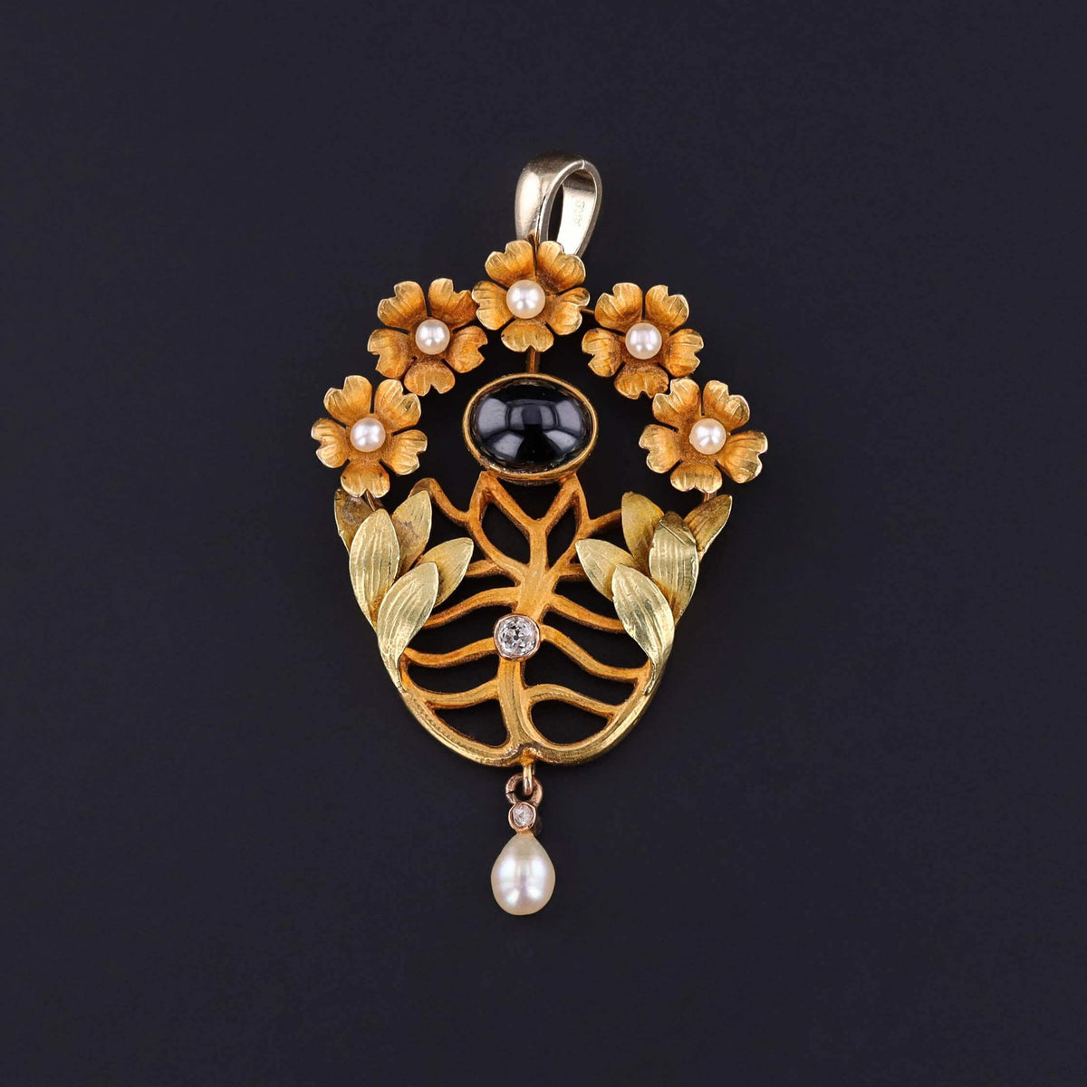 Art Nouveau Floral Pendant of Tri Color 14k Gold