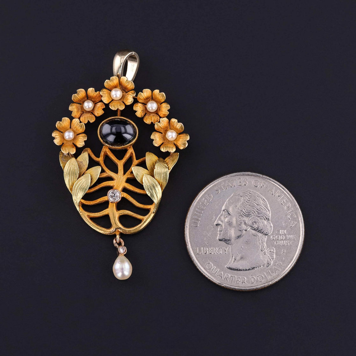 Art Nouveau Floral Pendant of Tri Color 14k Gold
