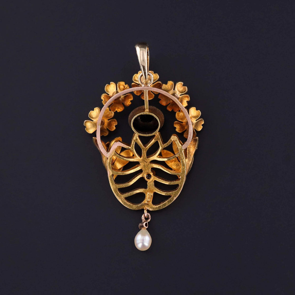 Art Nouveau Floral Pendant of Tri Color 14k Gold