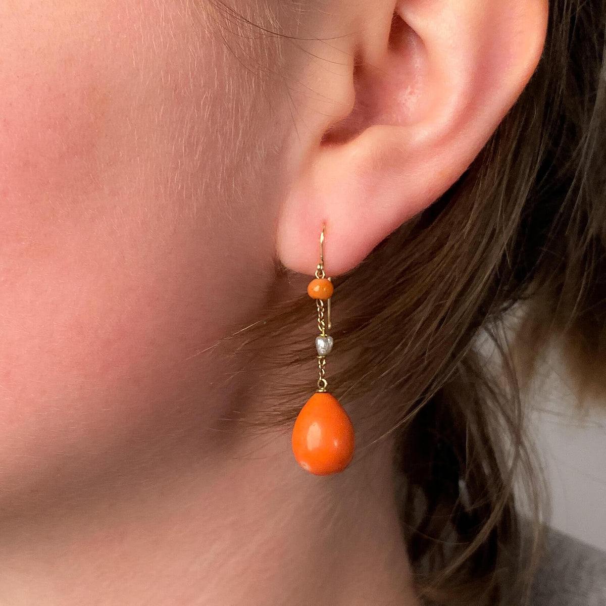 Antique Coral Earrings of 10k and 12k gold