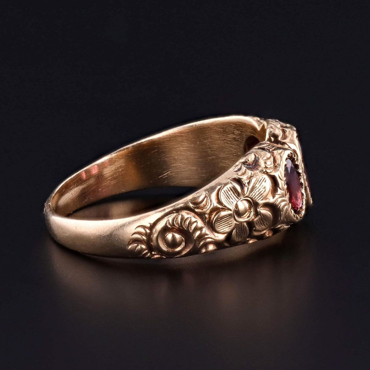 Victorian Garnet Floral Ring of 10k Gold