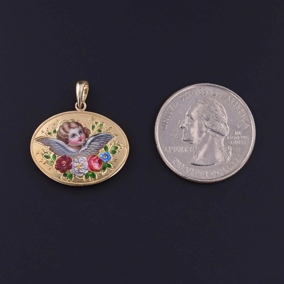 Victorian Enamel Cherub Pendant of 14k of 18k Gold
