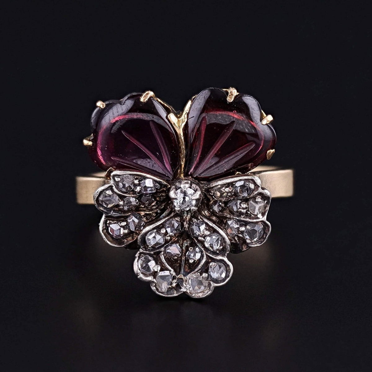 Antique Gemstone Pansy Ring of 14k and 18k Gold