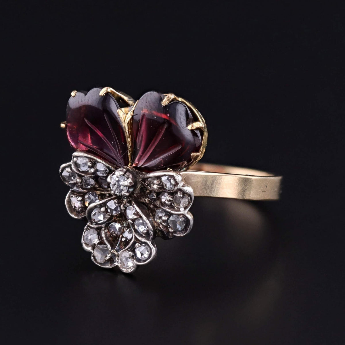 Antique Gemstone Pansy Ring of 14k and 18k Gold