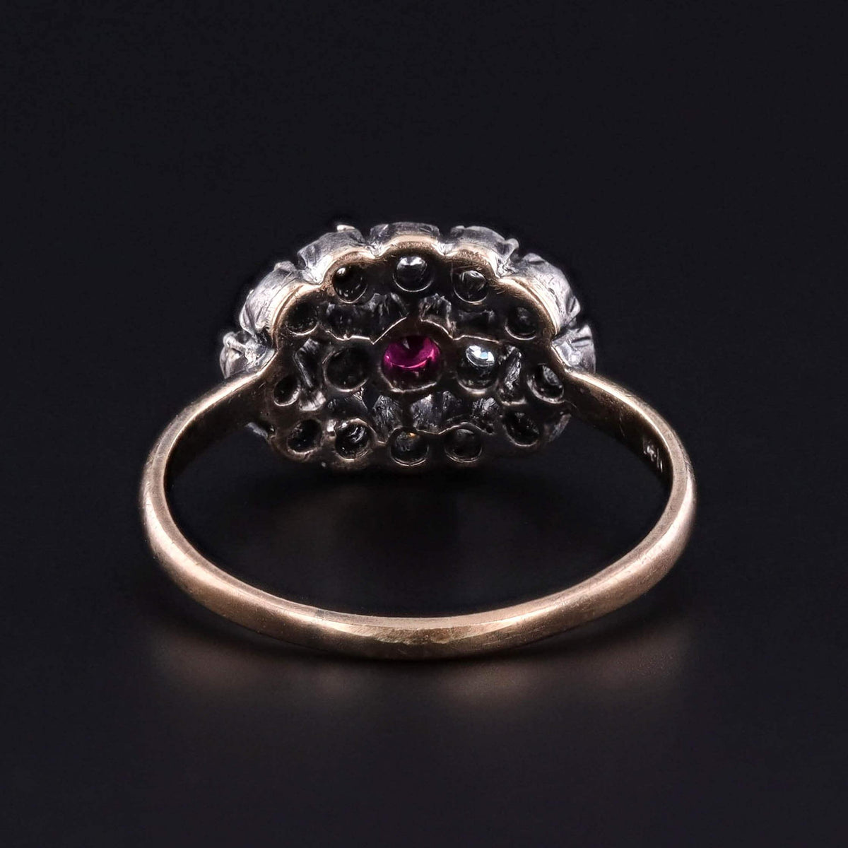 Victorian Ruby and Diamond Cluster Ring of Silver Topped 14k Gold
