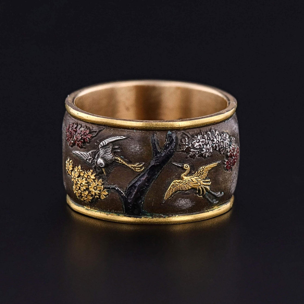 Antique Japanese Meiji Shibuichi Band Ring of 14k Gold