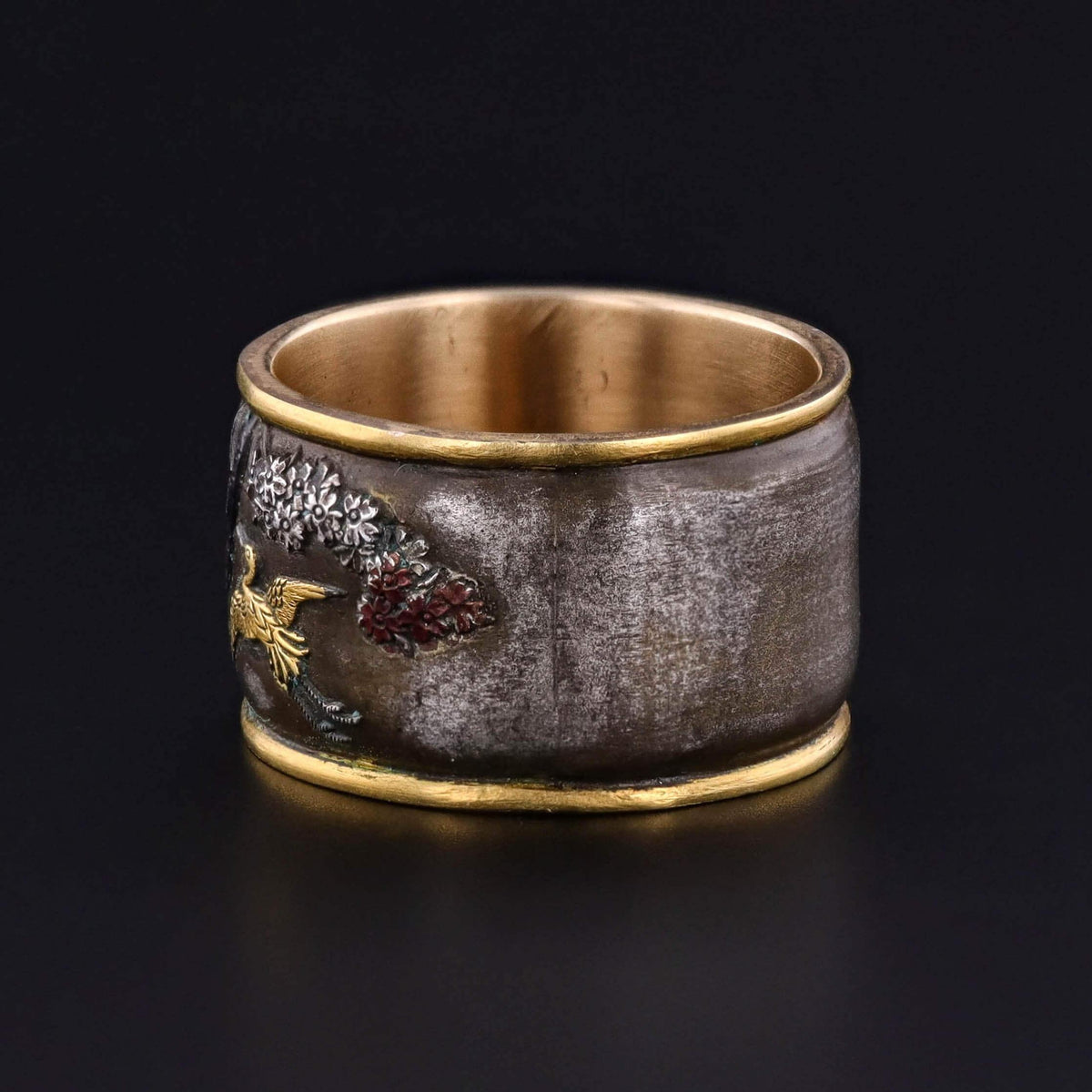 Antique Japanese Meiji Shibuichi Band Ring of 14k Gold