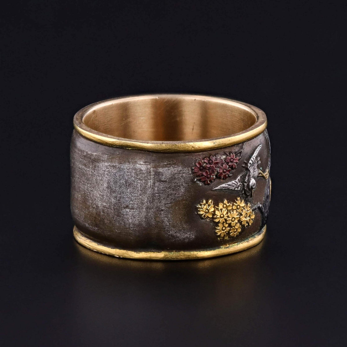Antique Japanese Meiji Shibuichi Band Ring of 14k Gold