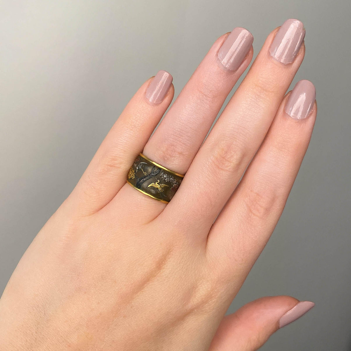 Antique Japanese Meiji Shibuichi Band Ring of 14k Gold