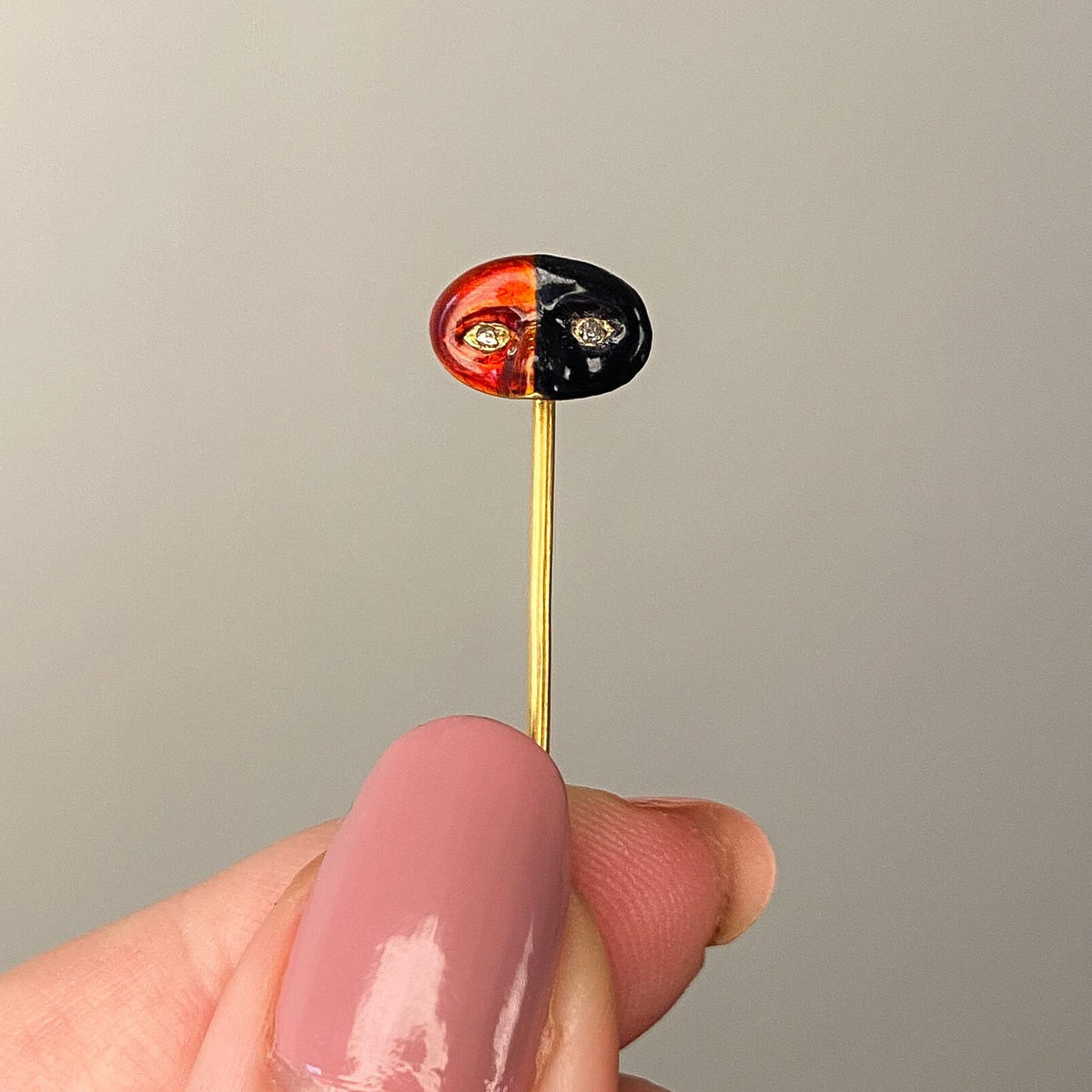 Victorian Enamel Masquerade Stickpin of 18k Gold