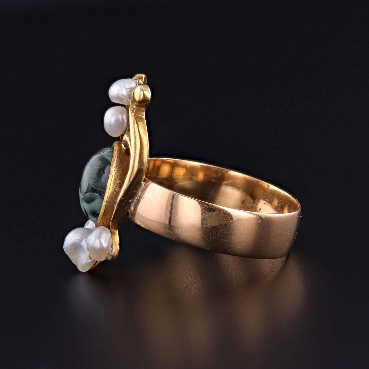 Antique Pearl and Chlorastrolite Ring of 18k Gold