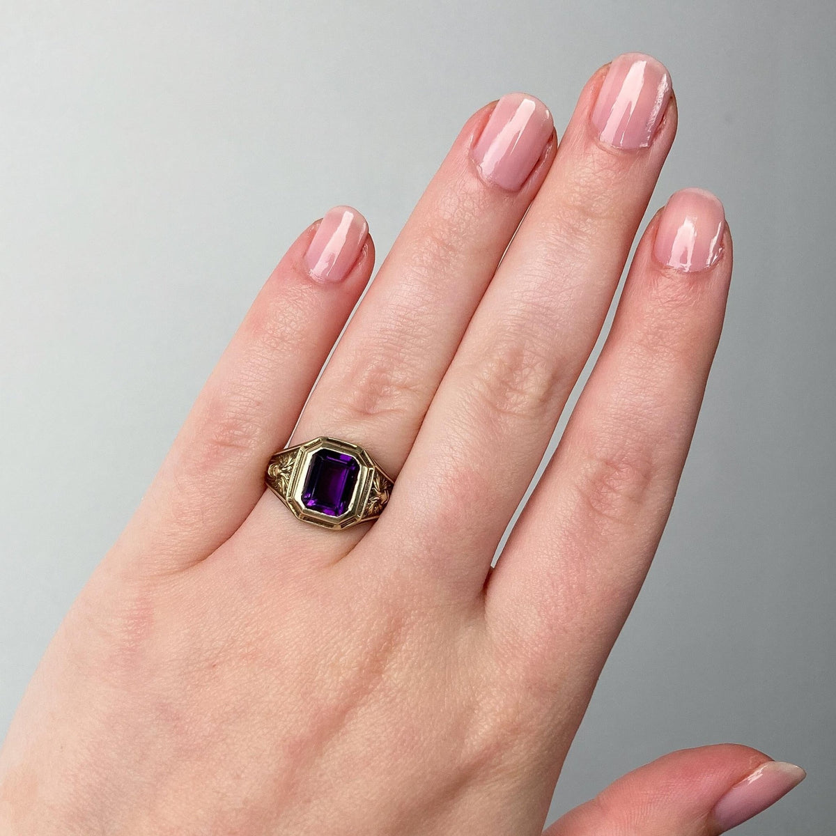 Amethyst Green Man Ring of 14k Gold - Trademark Antiques