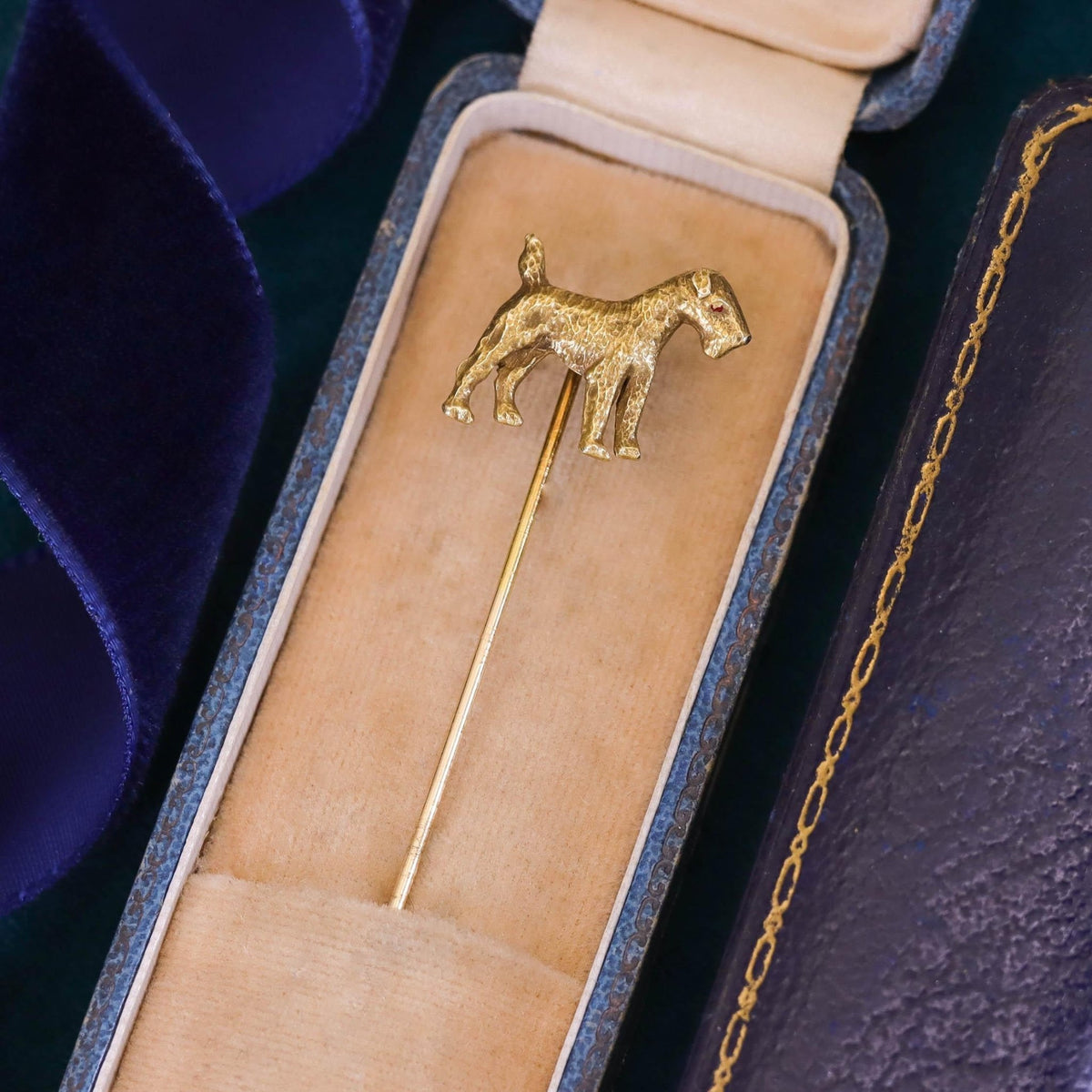 Antique Airedale Terrier Dog Stickpin of 14k Gold - Trademark Antiques