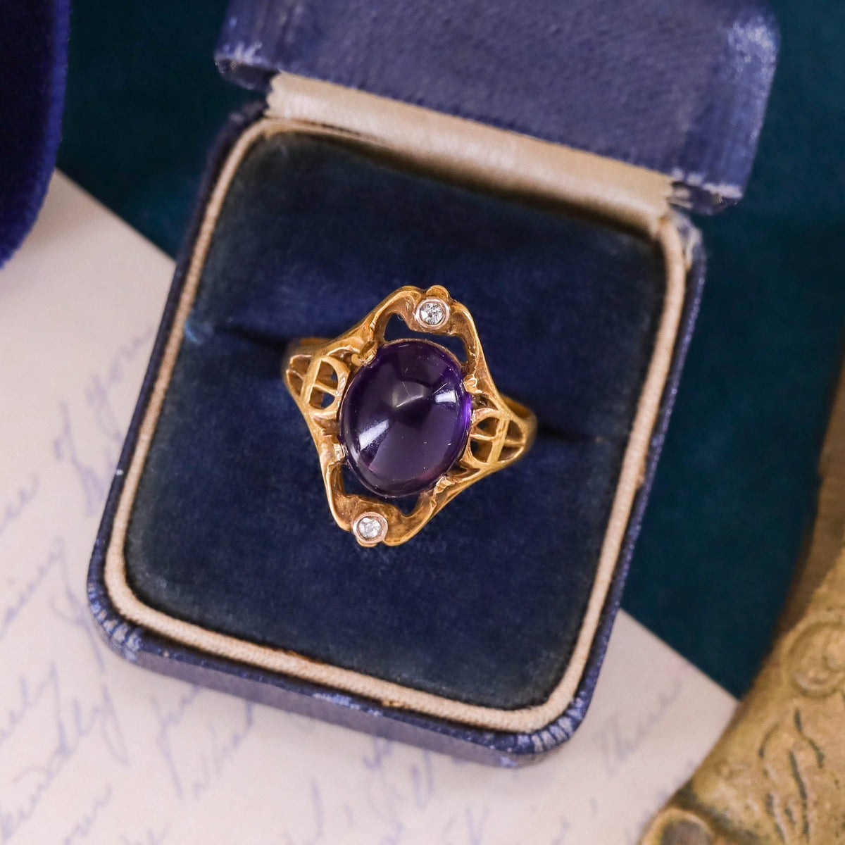 Antique Amethyst and Diamond Ring of 10k Gold - Trademark Antiques
