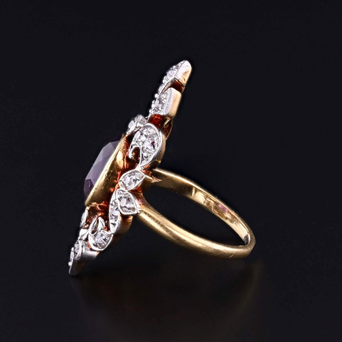 Antique Amethyst and Diamond Ring of 18k Gold and Platinum - Trademark Antiques