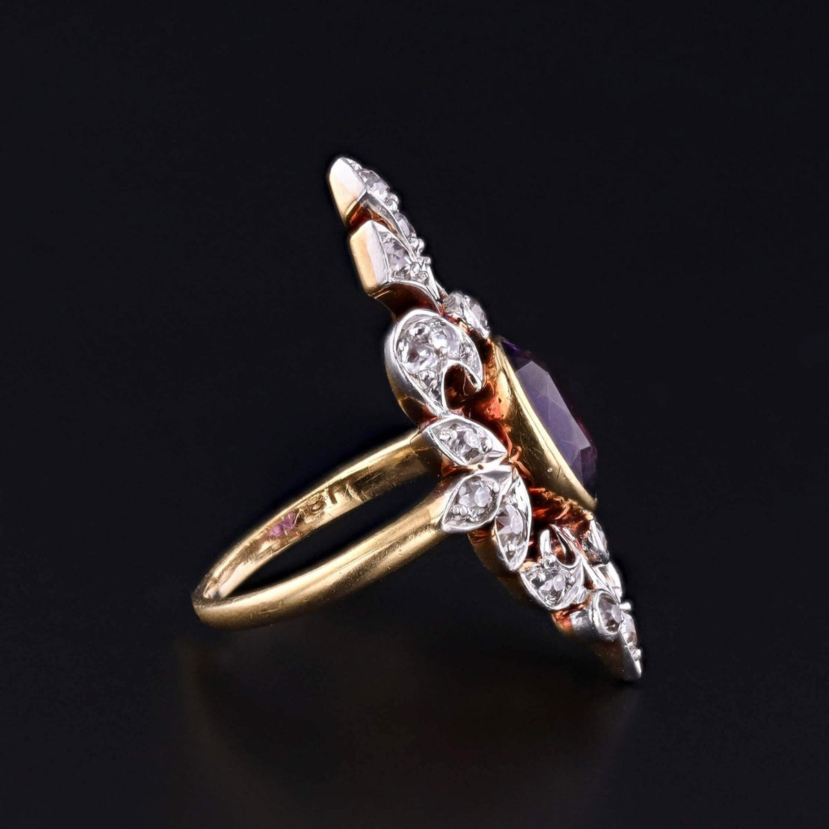 Antique Amethyst and Diamond Ring of 18k Gold and Platinum - Trademark Antiques