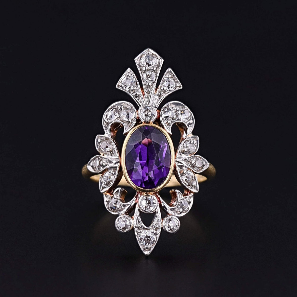 Antique Amethyst and Diamond Ring of 18k Gold and Platinum - Trademark Antiques