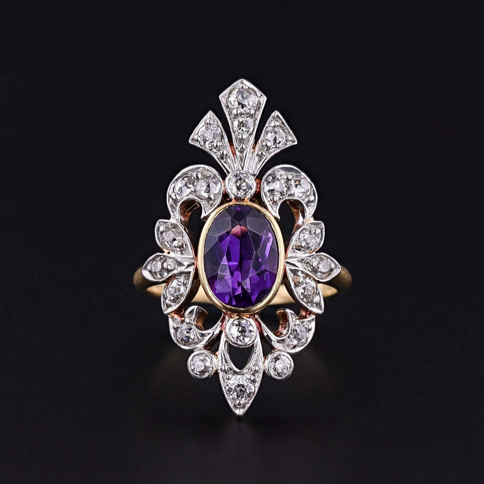 Antique Amethyst and Diamond Ring of 18k Gold and Platinum - Trademark Antiques