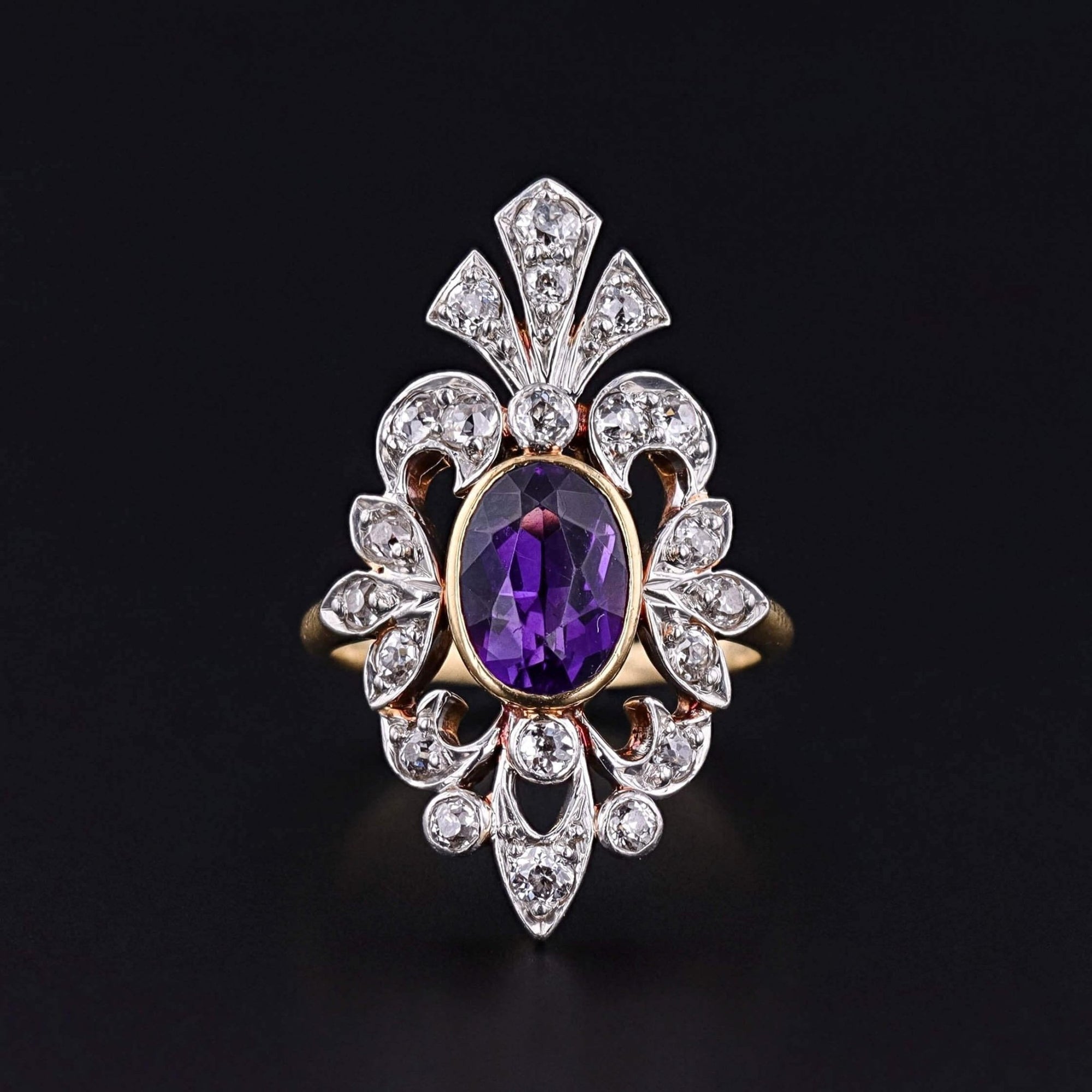 Antique Amethyst and Diamond Ring of 18k Gold and Platinum - Trademark Antiques