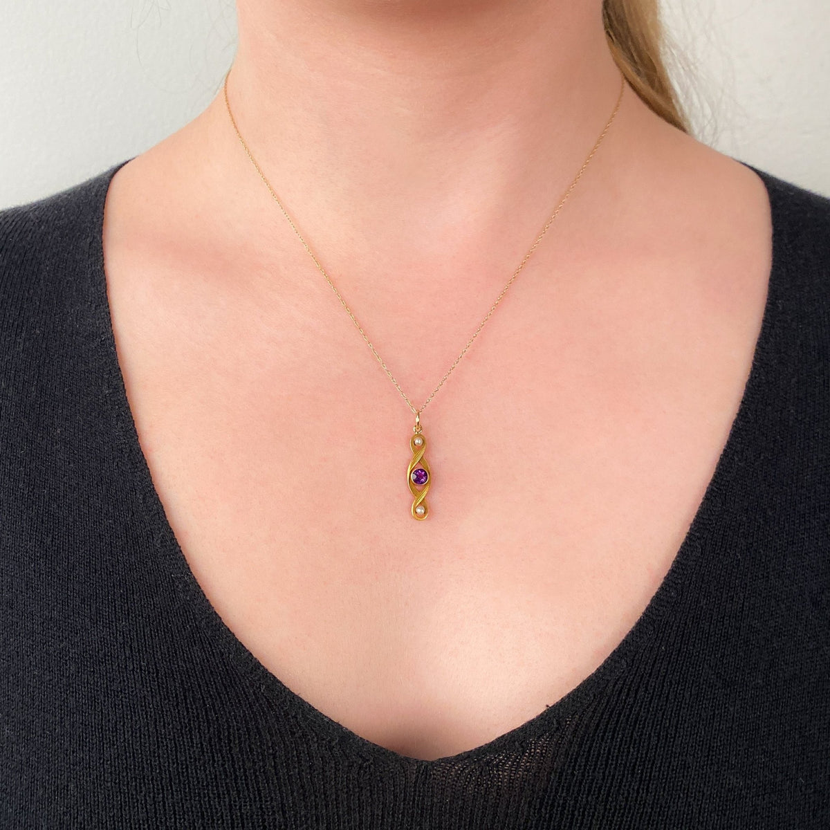 Antique Amethyst and Pearl Conversion Pendant of 10k Gold - Trademark Antiques