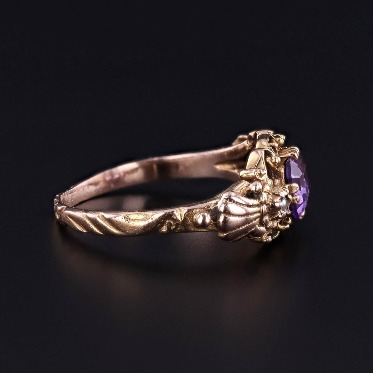 Antique Amethyst and Pearl Ring of 14k Gold - Trademark Antiques