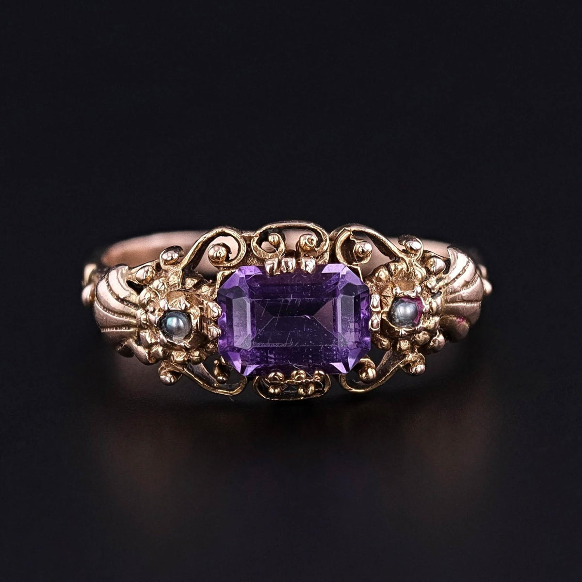 Antique Amethyst and Pearl Ring of 14k Gold - Trademark Antiques