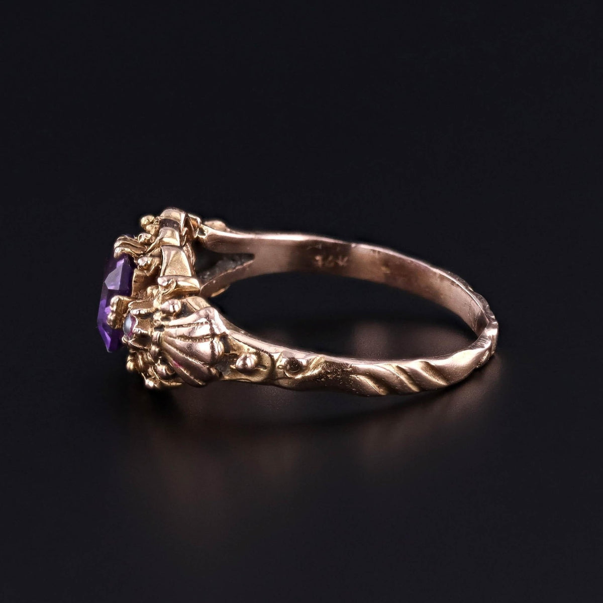 Antique Amethyst and Pearl Ring of 14k Gold - Trademark Antiques