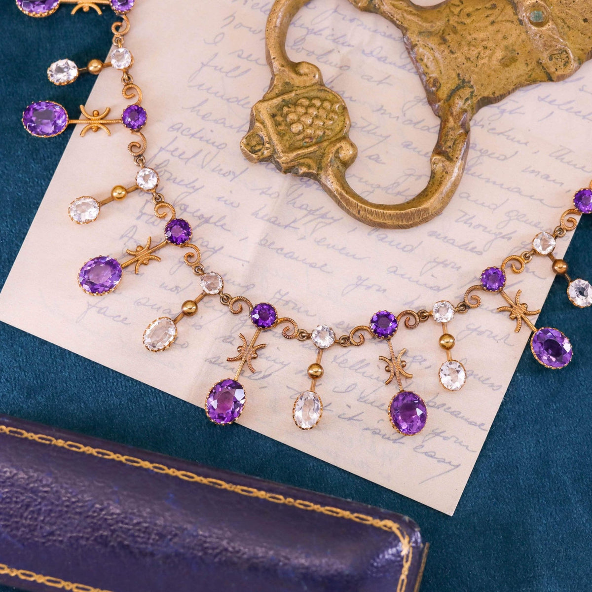 Antique Amethyst and Rock Crystal Fringe Necklace of 10k Gold - Trademark Antiques