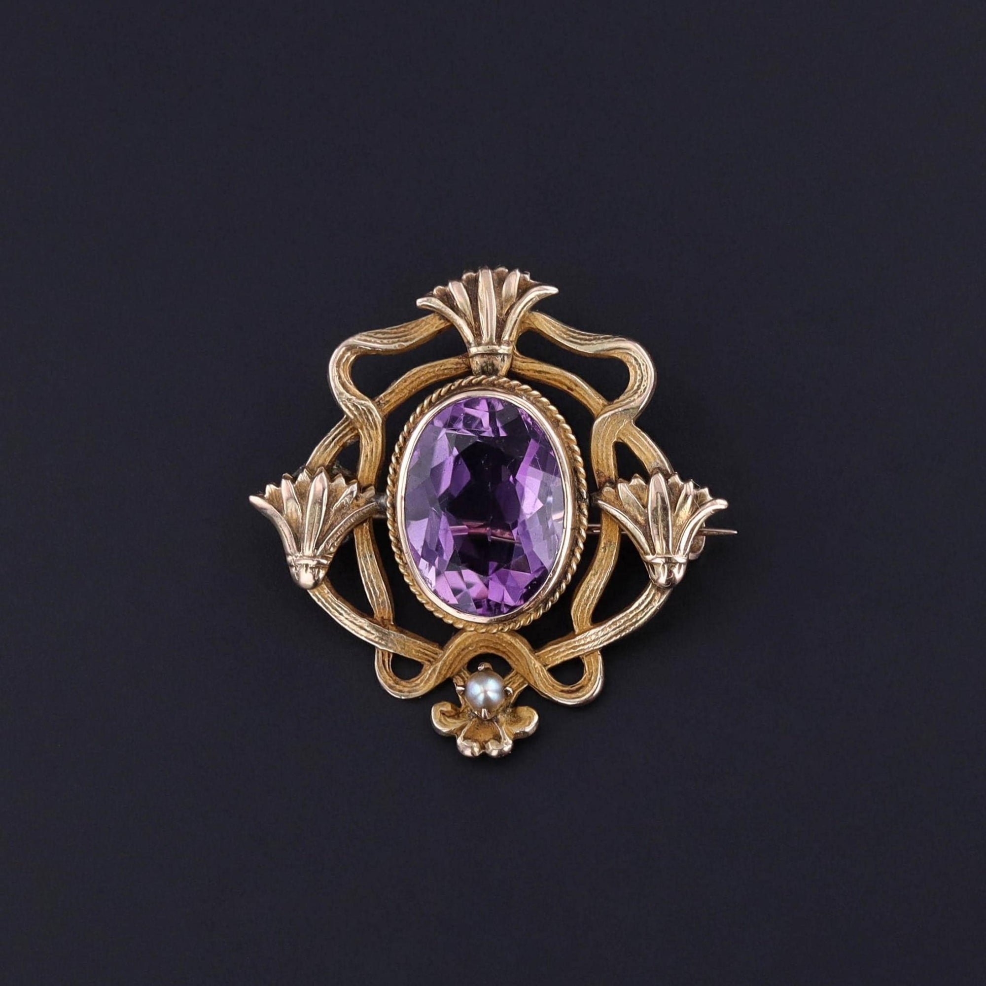 Antique Amethyst Brooch of 10k Gold - Trademark Antiques