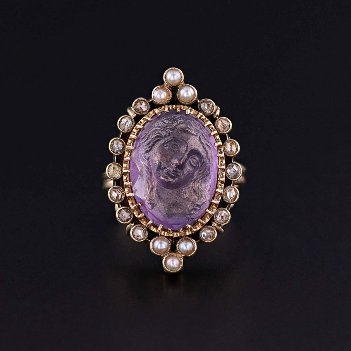 Antique Amethyst Cameo Ring of 14k and 18k Gold - Trademark Antiques